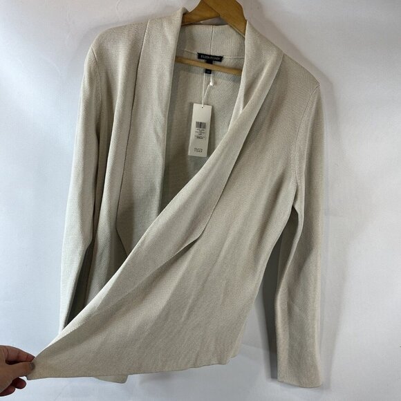 Eileen Fisher Womens Jacket Sweater Size Large Silk Collar Open Front - Picture 4 of 10